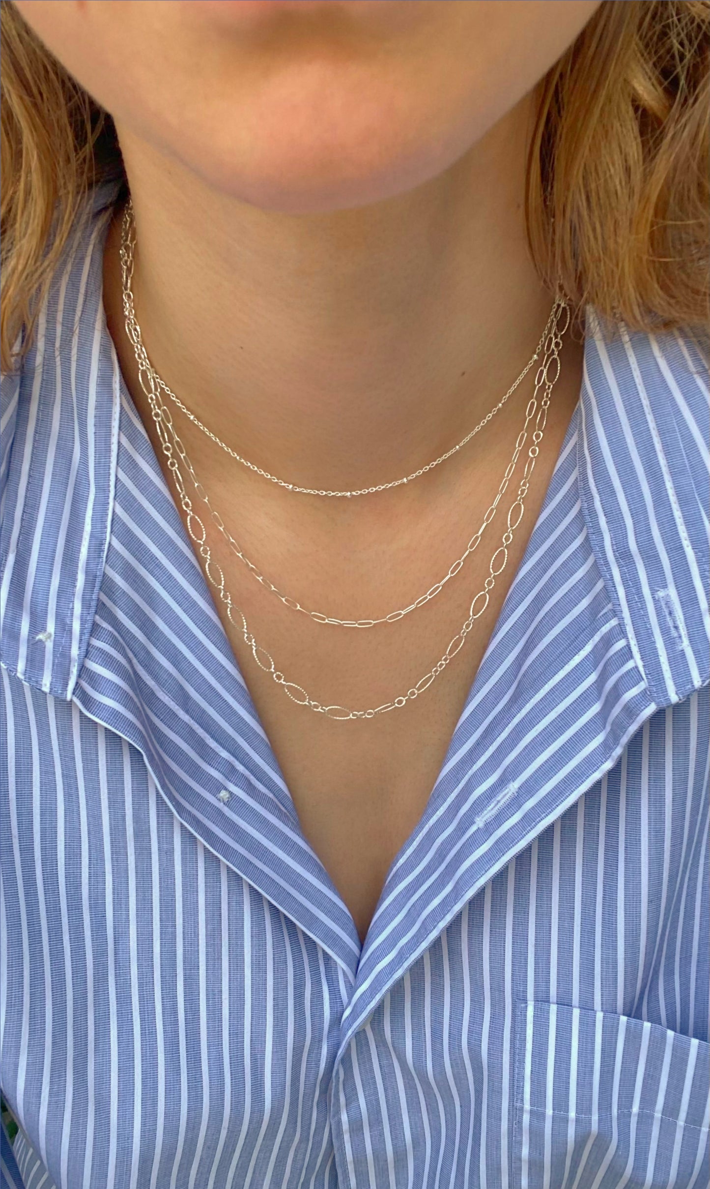925 Sterling Silver Necklace 9 styles ∙ Dainty Minimalist Chains ∙ Choker Necklace ∙ Snake Box Cable Figure Rope Ball Beaded Paperclip