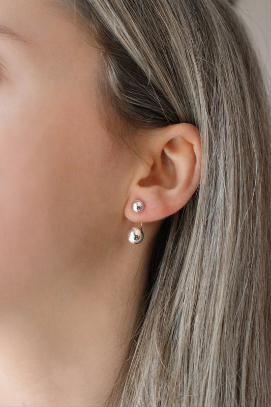 CORINE - Back Earrings in 925 sterling silver · Ear Jacket Double Sphere · Tarnish Resistant · Filled Inside · 2 in 1 · Sensitive Ear Lobes