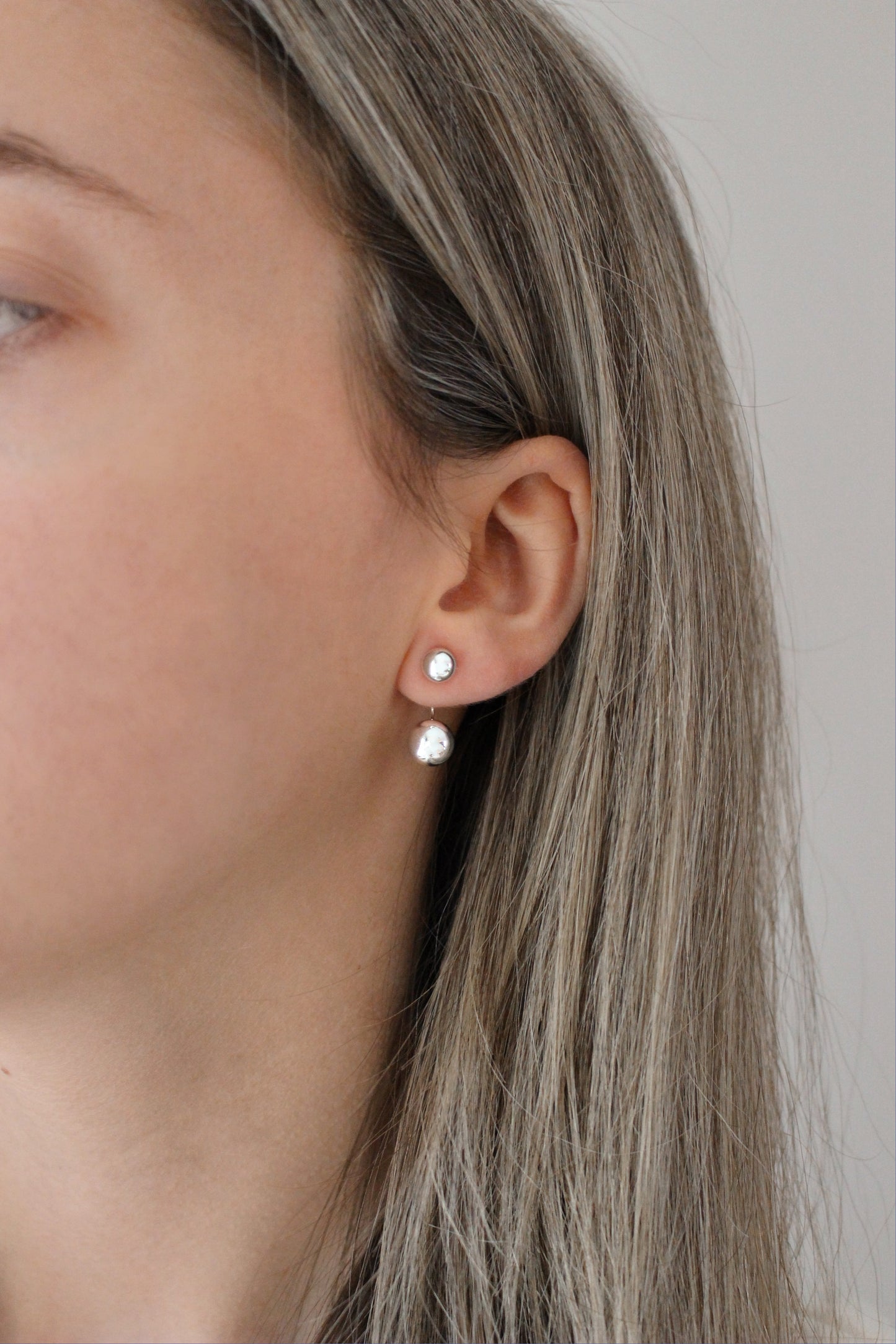 CORINE - Back Earrings in 925 sterling silver · Ear Jacket Double Sphere · Tarnish Resistant · Filled Inside · 2 in 1 · Sensitive Ear Lobes