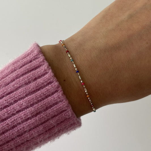 Colorful Silvery Dainty Bracelet In 925 Sterling Silver · Rainbow silver stacking bracelet
