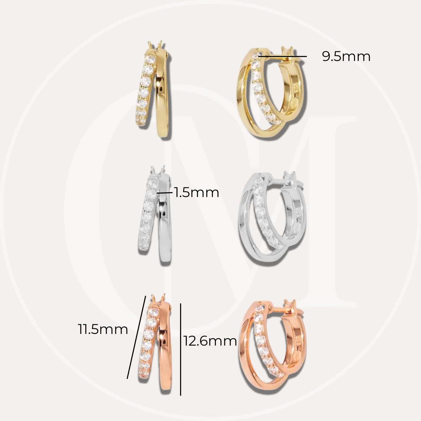 18k Gold Vermeil Double Hoops Diamond Earrings