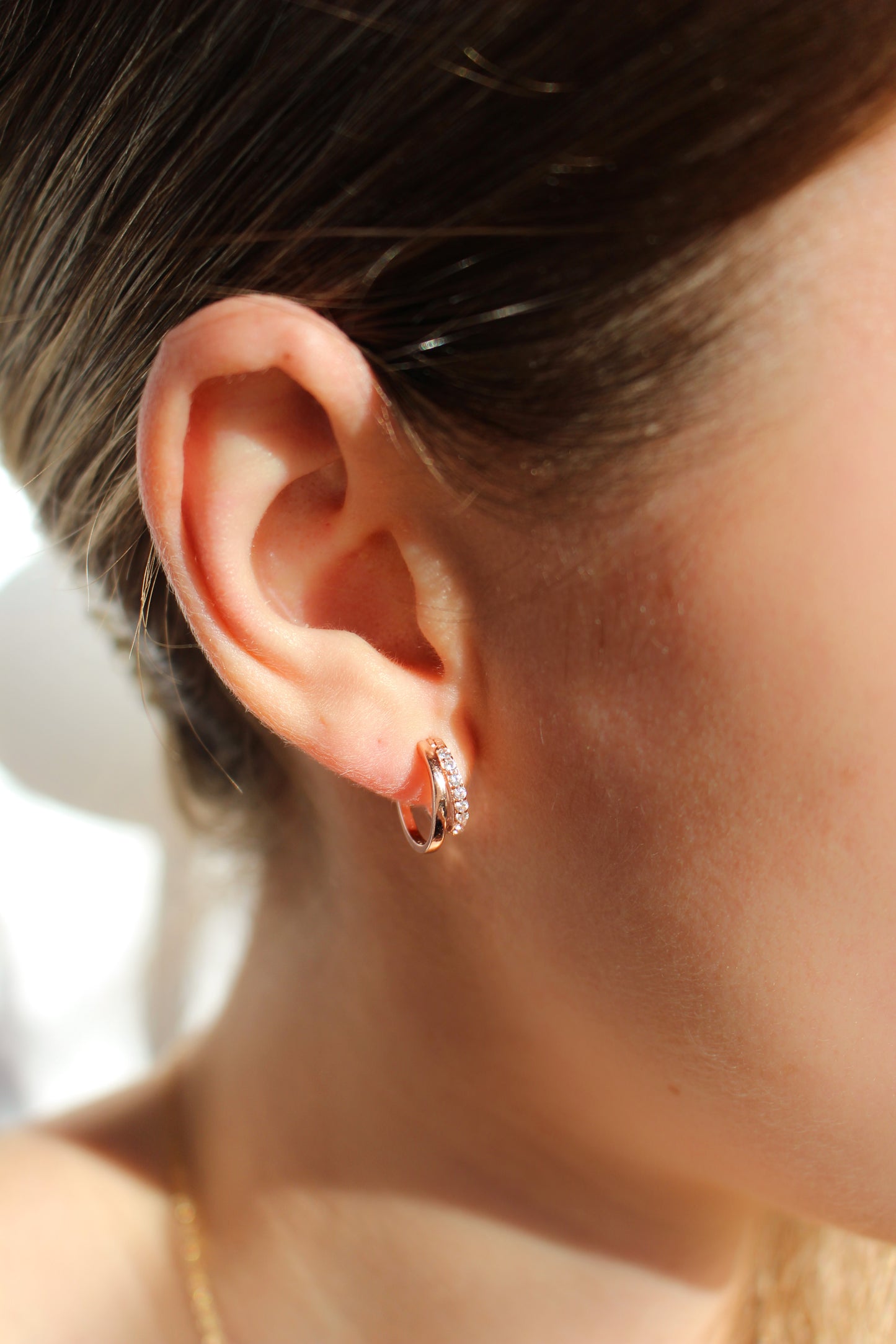 18k Gold Vermeil Double Hoops Diamond Earrings