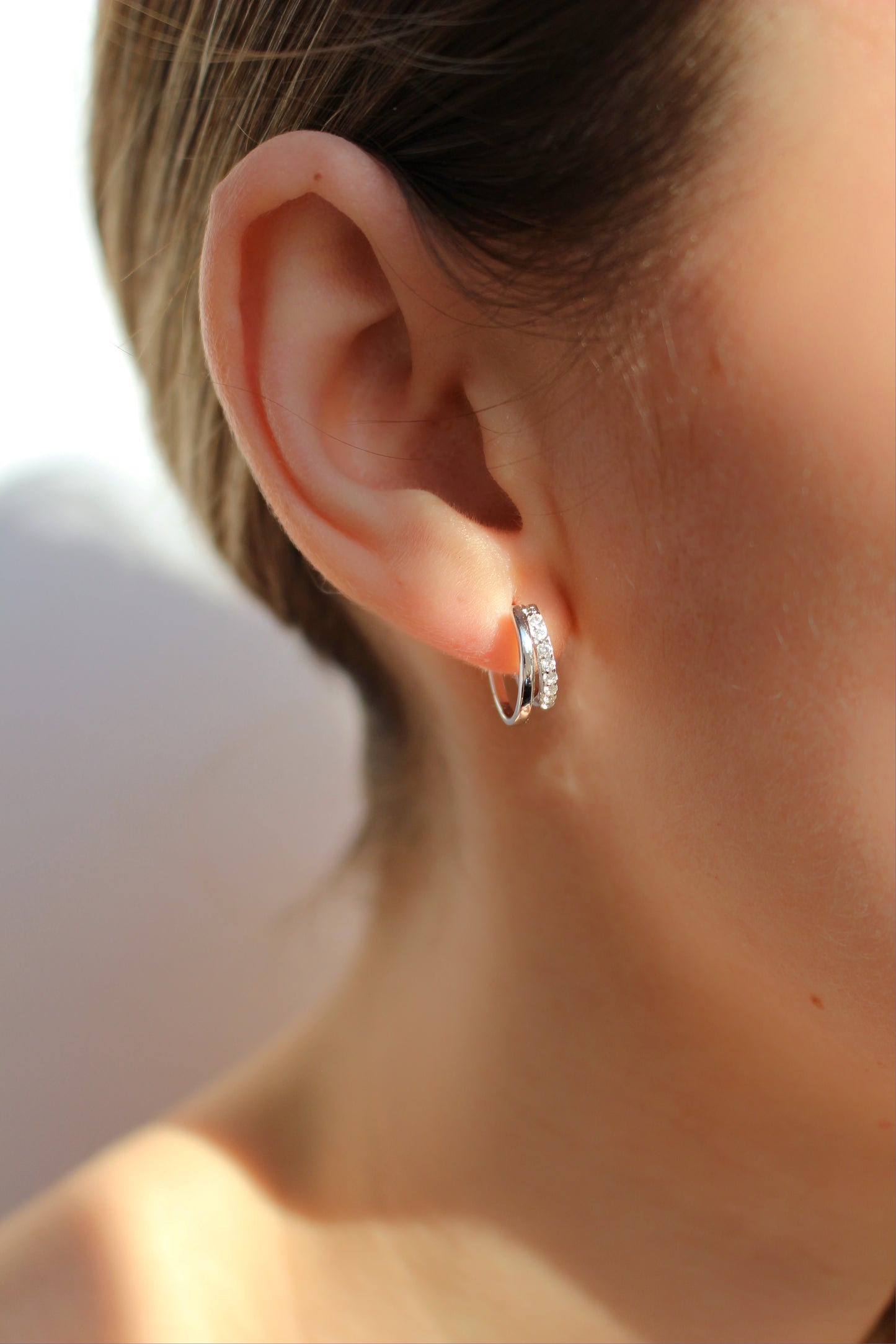 18k Gold Vermeil Double Hoops Diamond Earrings