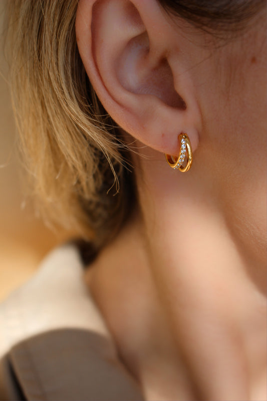 18k Gold Vermeil Double Hoops Diamond Earrings