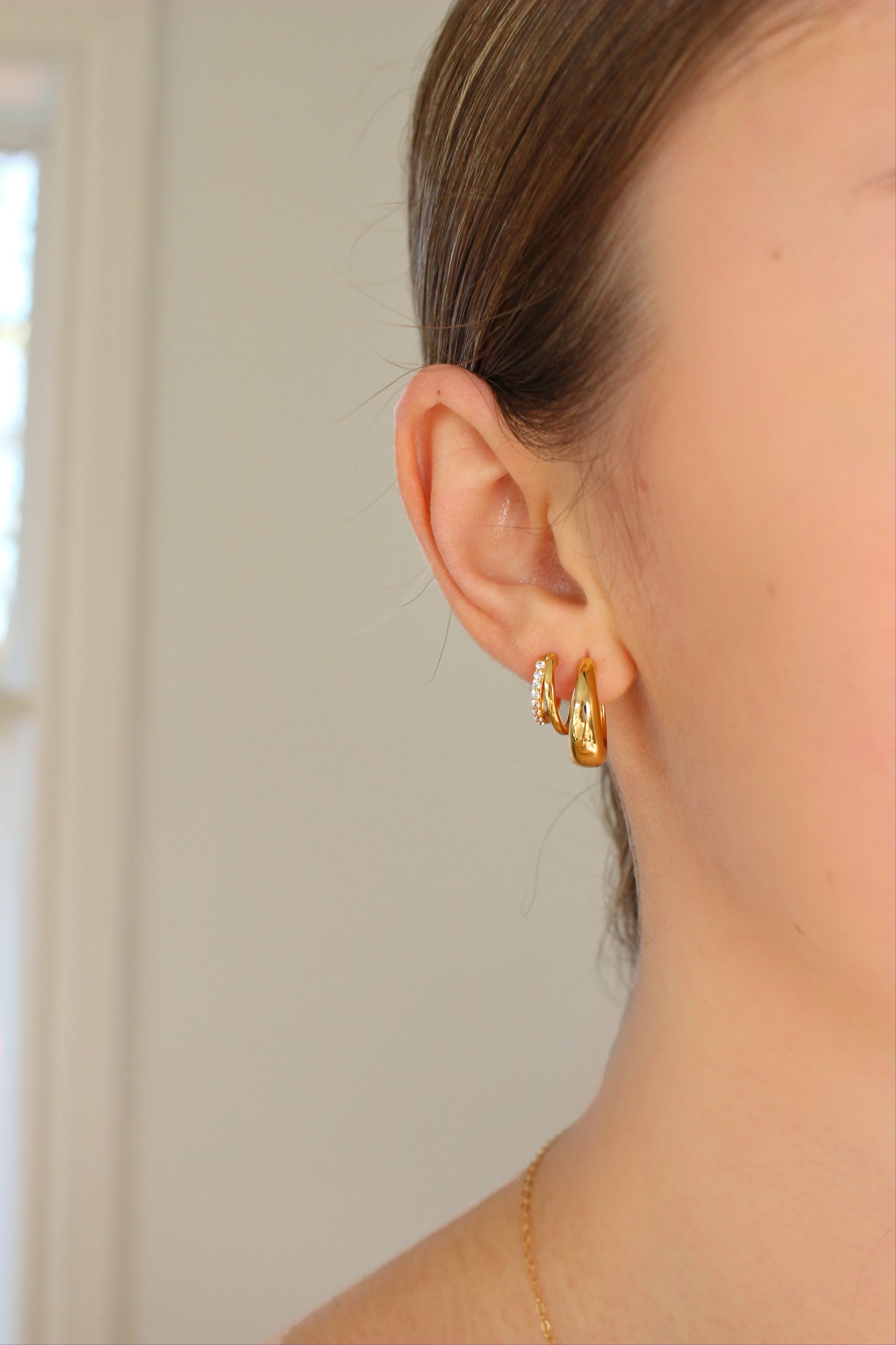 18k Gold Vermeil Double Hoops Diamond Earrings