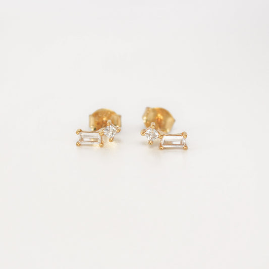 18k Gold Vermeil WATERPROOF Stud Earrings ∙ Meets American standards ∙ Baguette Earrings ∙ Minimalist Cartilage Stud ∙ AAAAA Cubic Zirconia