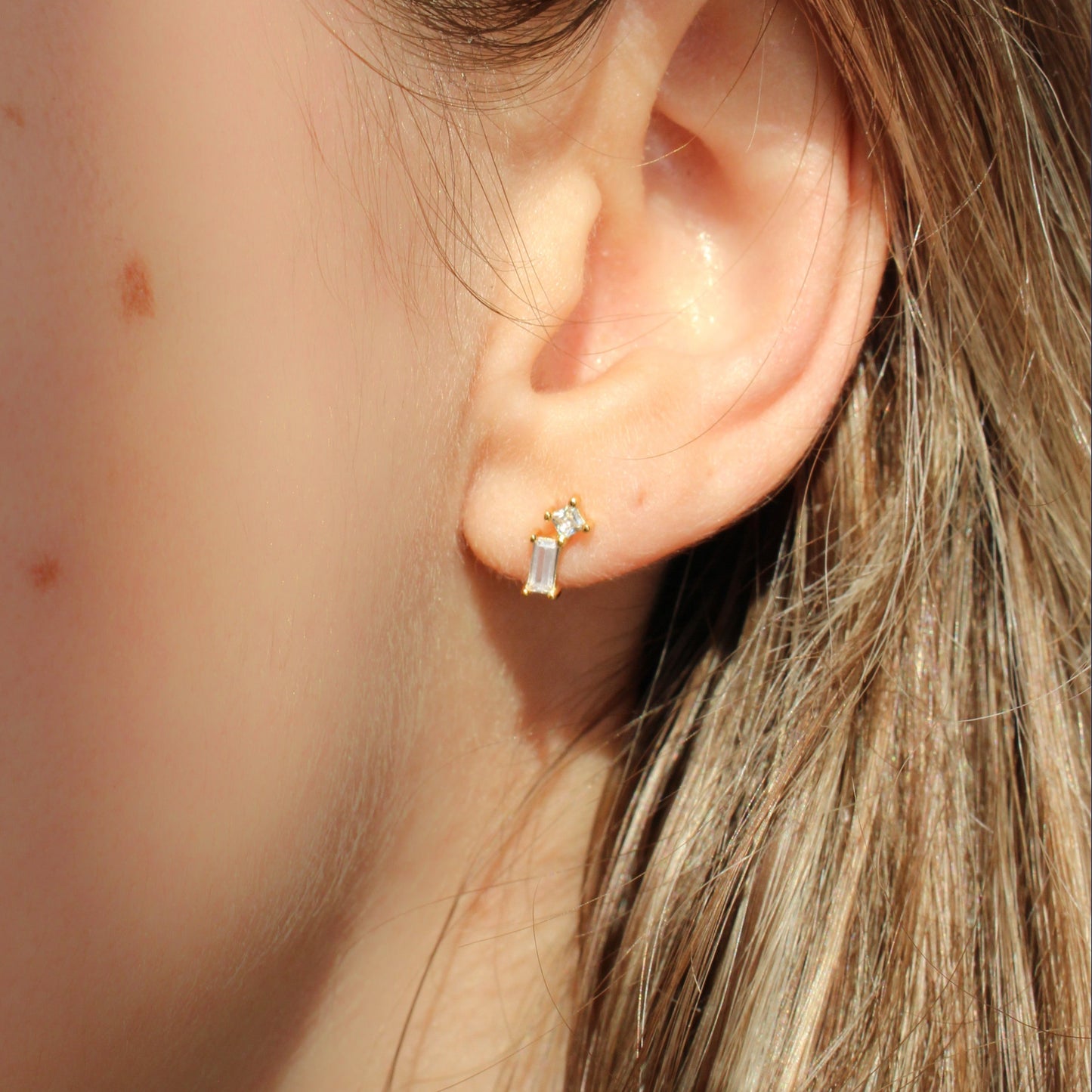 18k Gold Vermeil Multi Baguette Stud Earrings