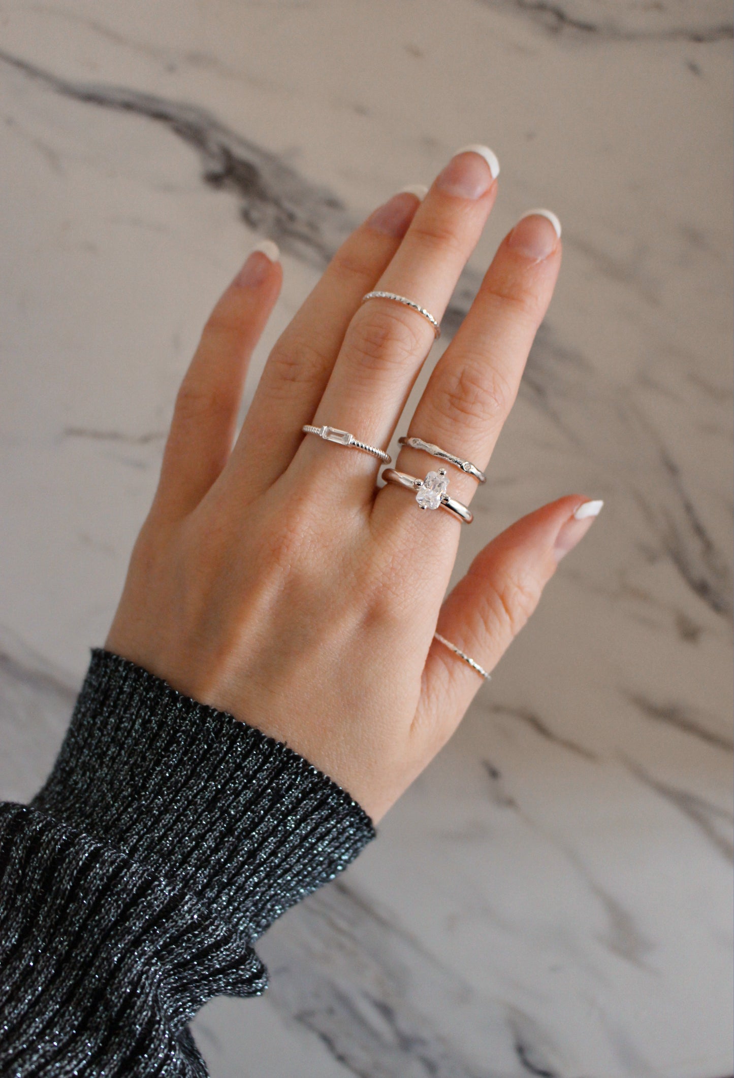 ROCKY - Waterproof Ring in 925 Sterling Silver ∙ Thin Fine Stackable ring ∙ Easy adjustable ring ∙ 100% silver ∙ Micro-inlaid zircon