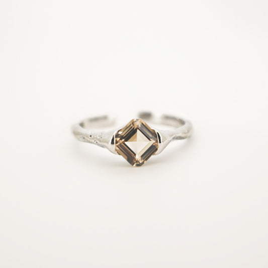 Authentic S925 Sterling Silver Ring ∙ Smoky Quartz Brown Zirconia ∙ Princess Ring ∙ Adjustable Ring ∙ Diamond Ring ∙ Earth Element