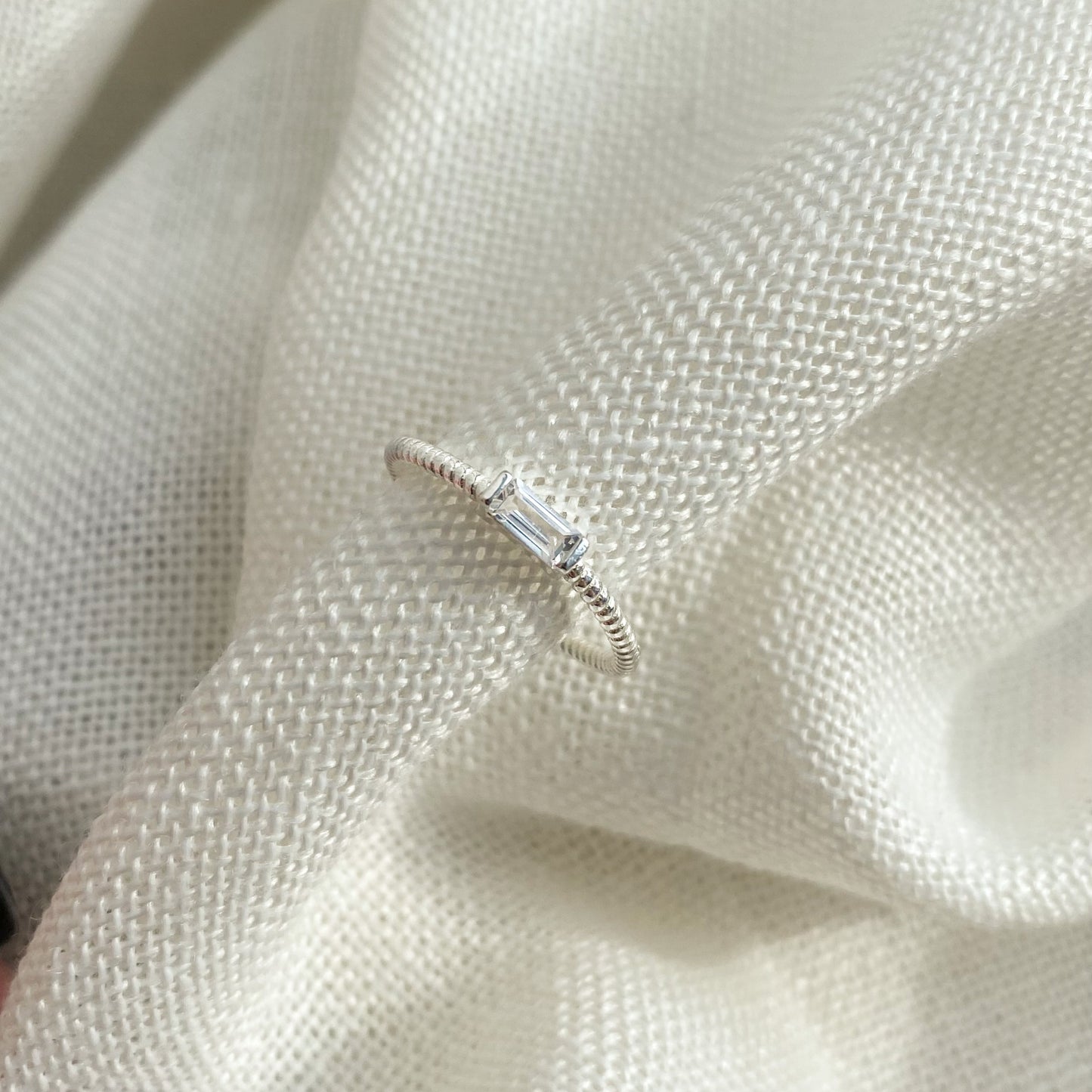 Dainty Baguette Ring in 925 Sterling Silver gold plated ∙ Fine Stackable rings ∙ 100% silver ∙ Sparkling Ring ∙ Thin Twisted Band Ring