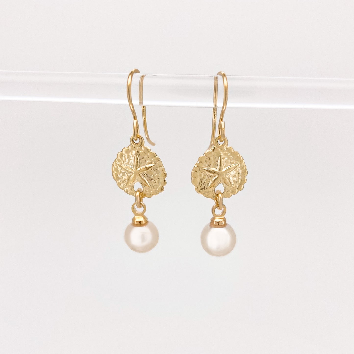 Gold Filled Shell Pearls Earrings ∙ Sand Dollar Charms ∙ Dangle Earrings ∙  Waterproof