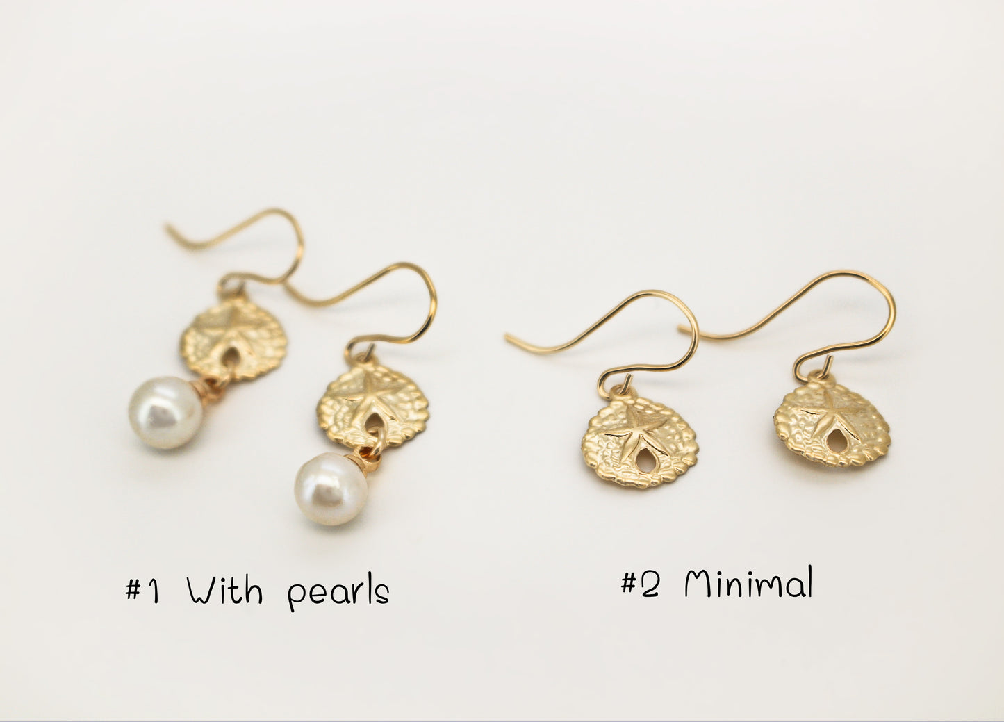 Gold Filled Shell Pearls Earrings ∙ Sand Dollar Charms ∙ Dangle Earrings ∙  Waterproof