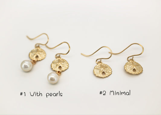 Gold Filled Shell Pearls Earrings ∙ Sand Dollar Charms ∙ Wedding Jewelry ∙ Dangle Earrings ∙ Starfish Seashell Earrings Waterproof