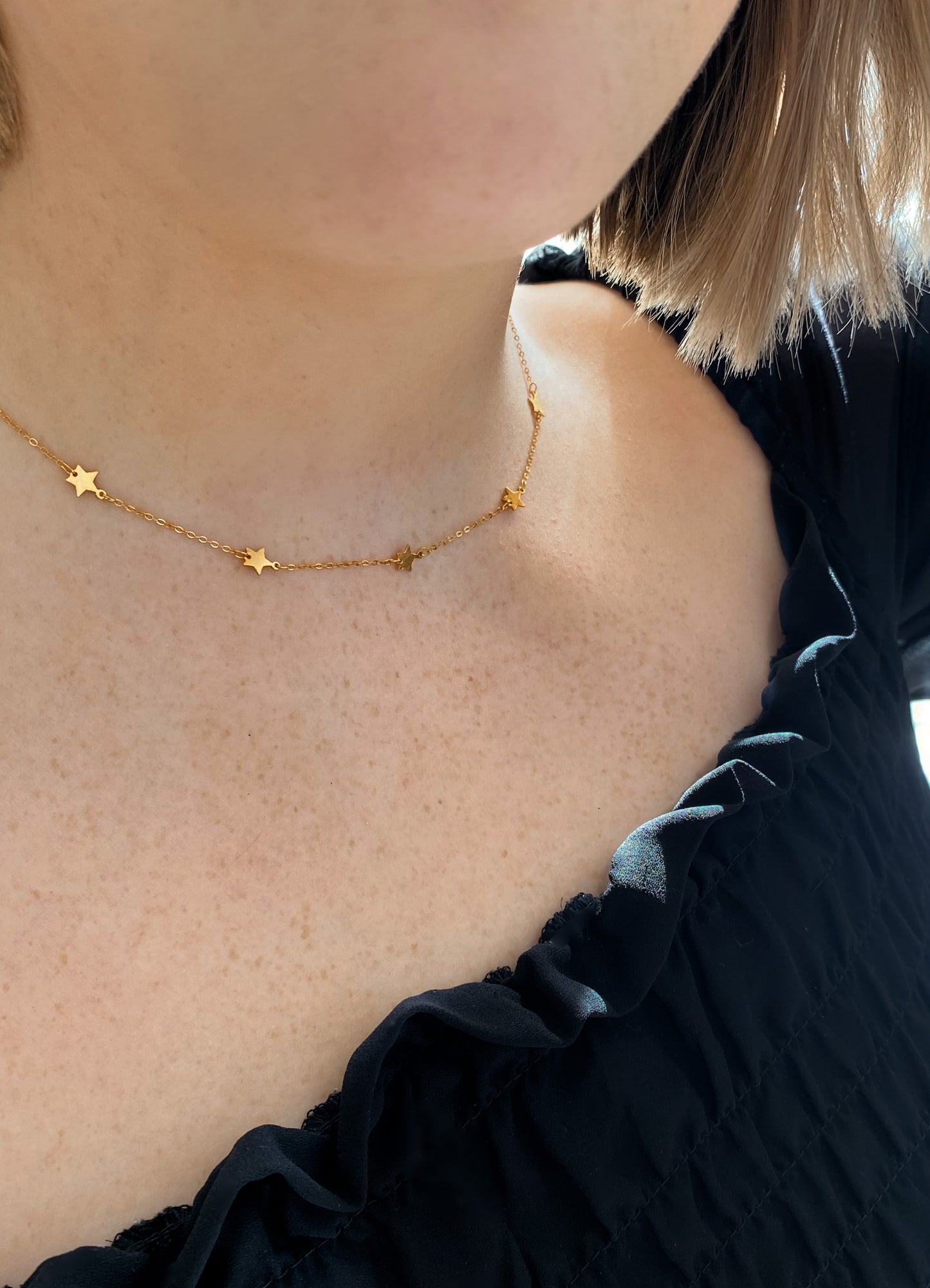 925 Sterling Silver Choker Stars Necklace ∙ Gold Minimal Chain ∙ Multistar Celestial Necklace