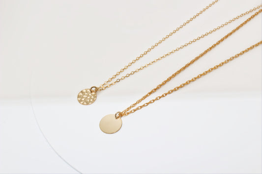 NOA - 14K Gold Filled Hammered Necklace ∙ Gold Coin Charm ∙ Minimalist Gold Chain ∙ Handmade in Canada ∙ Strength necklace