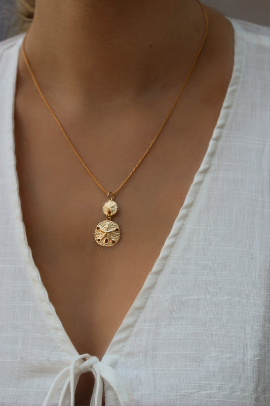 14k Gold Filled Necklace ∙ Sea Shell Necklace ∙ Beach Wedding Necklace ∙ Pendant 2 Coins Necklace For Women