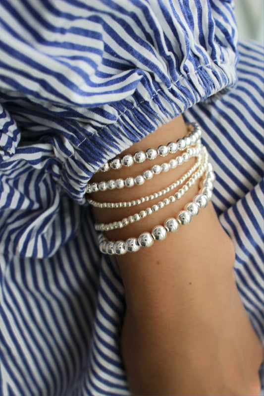 Stretchy Genuine 925 Sterling Silver Beaded Bracelets for Women ∙ Beaded Bracelet ∙ Popular Classic Gift ∙ Waterproof ∙ 6.5inches