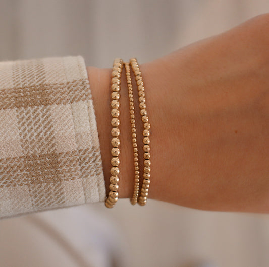 Stretchy Genuine 14K Gold Filled Beaded Bracelets for Women ∙ Gold Fill Beaded Bracelet ∙ Popular Classic Gift ∙ Waterproof ∙ 6.5inches