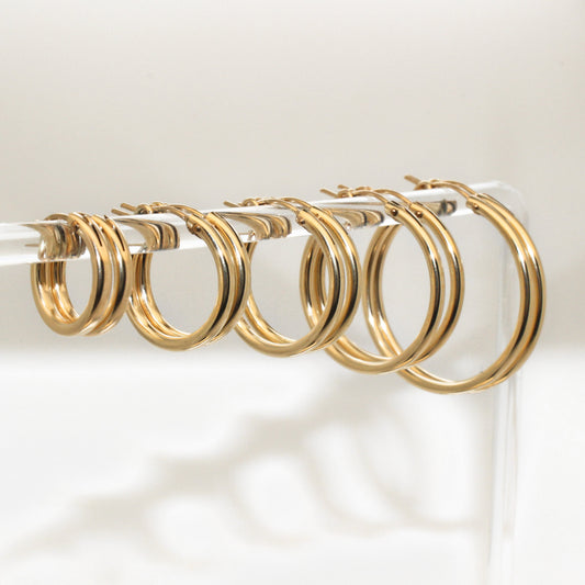 14k Gold Filled Thick Hoops Earrings · Tarnish Free Creole Earrings · 1 pair · Simple Everyday Hoop · Large Tube Hoops