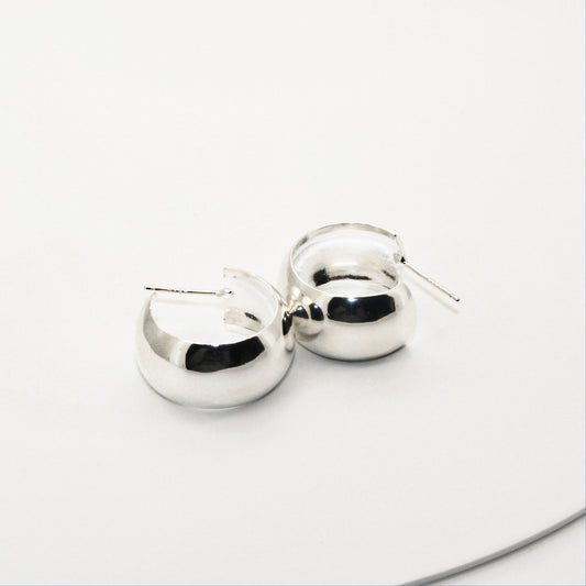 925 Sterling Silver Filled Inside Earrings ∙ Big C Shape Hoop ∙ Chunky Bulky Dome Earrings ∙ Prevent Allergy ∙ Gift for her ∙ Lightweight