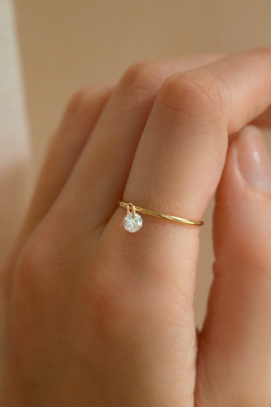 Dangle Diamond Ring in 14k Gold Filled ∙ Pendant Ring ∙ Zircon Charm Ring∙ 1/20 real 14k gold