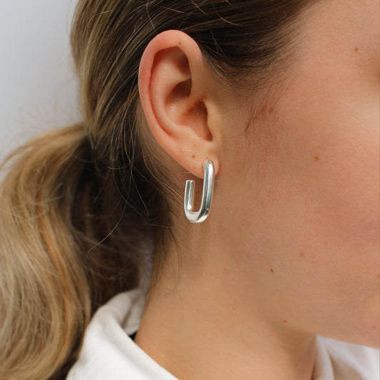 925 Sterling Silver Rectangle Tube Hoops Earrings