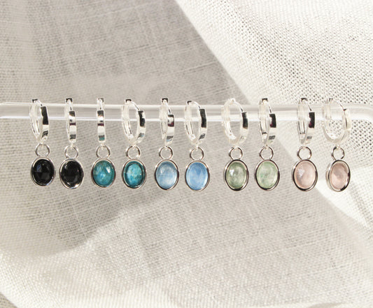 Gemstones Drop Earrings in 925 Sterling Silver ∙ Multifaceted Natural Dangling Gemstone Hoops