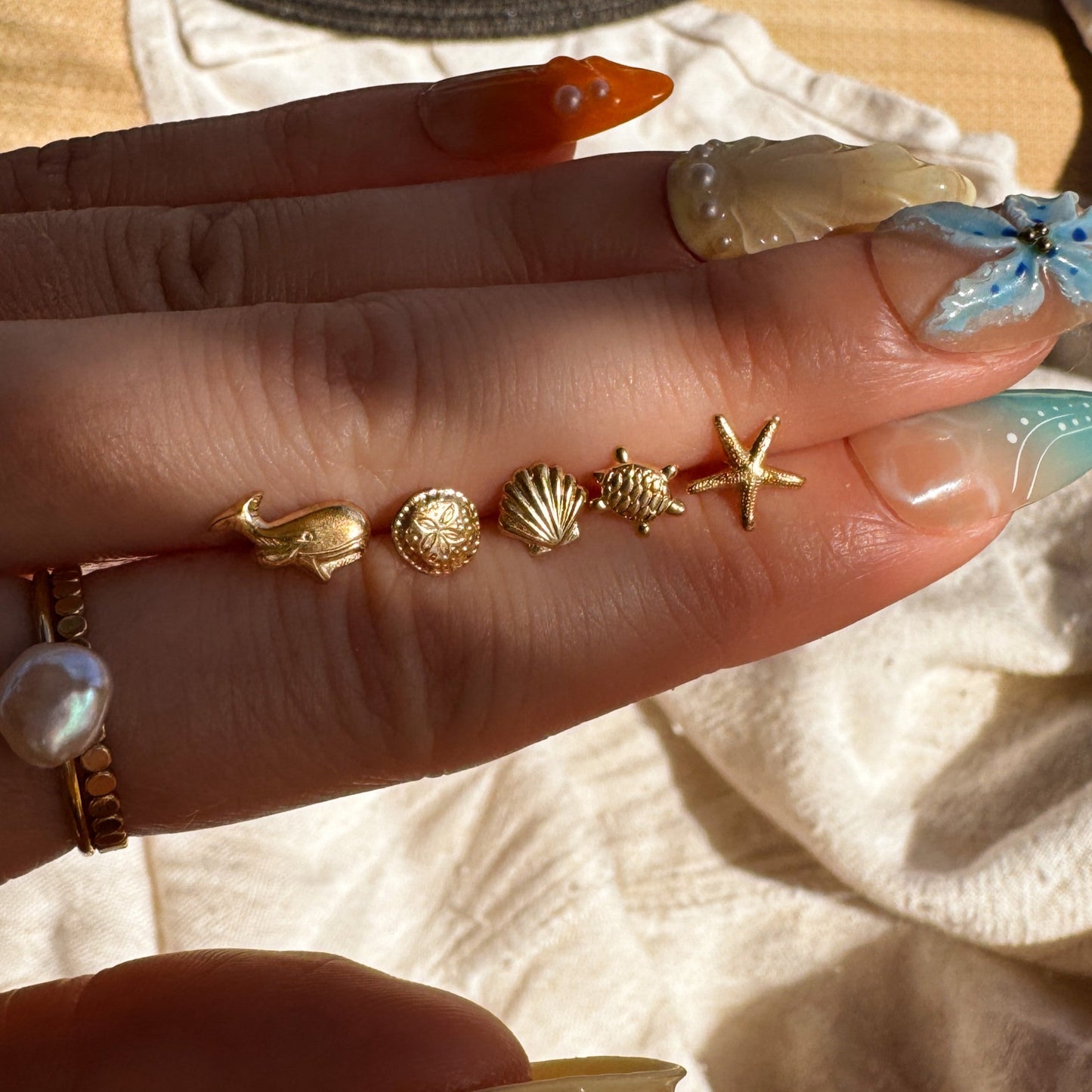 Dainty Little Stud in 14k Gold Filled · Beach Studs Jewelry · Mini Cross Post · Starfish Earring · Butterfly, Whale, Leaf, Shell Tiny Studs