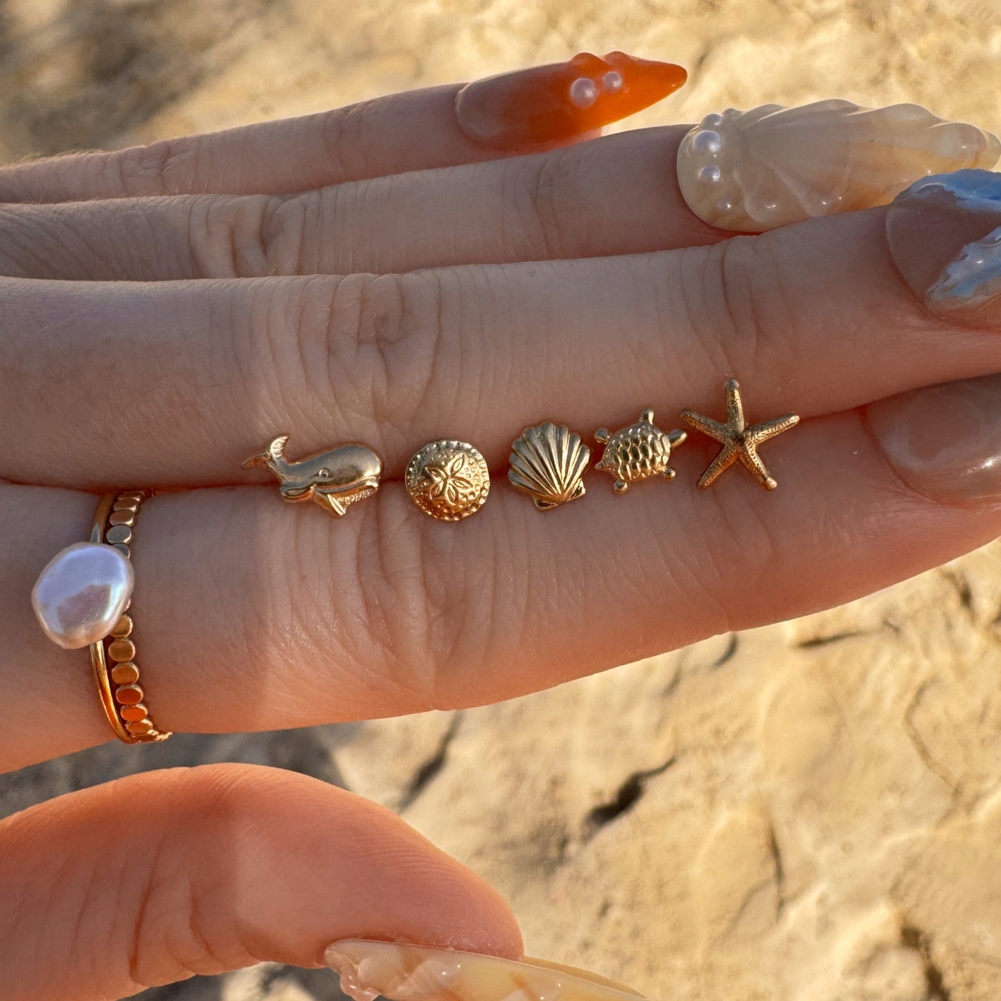 Dainty Little Stud in 14k Gold Filled · Beach Studs Jewelry · Mini Cross Post · Starfish Earring · Butterfly, Whale, Leaf, Shell Tiny Studs