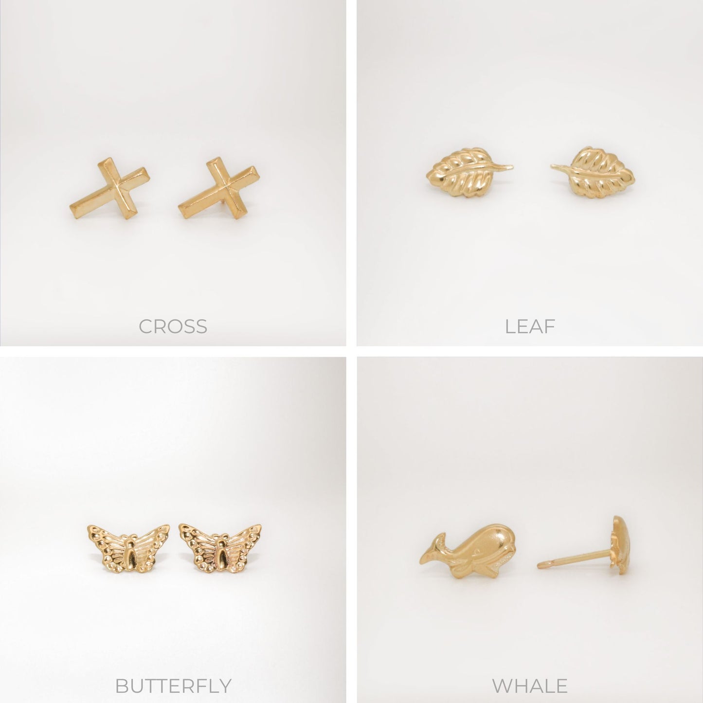 Dainty Little Stud in 14k Gold Filled · Beach Studs Jewelry · Mini Cross Post · Starfish Earring · Butterfly, Whale, Leaf, Shell Tiny Studs
