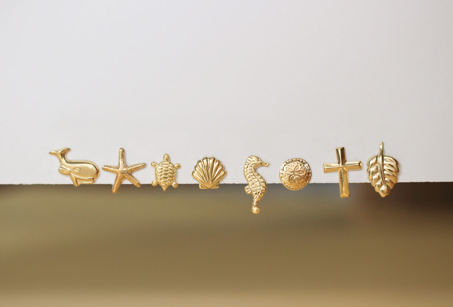 Dainty Little Stud in 14k Gold Filled · Beach Studs Jewelry · Mini Cross Post · Starfish Earring · Butterfly, Whale, Leaf, Shell Tiny Studs