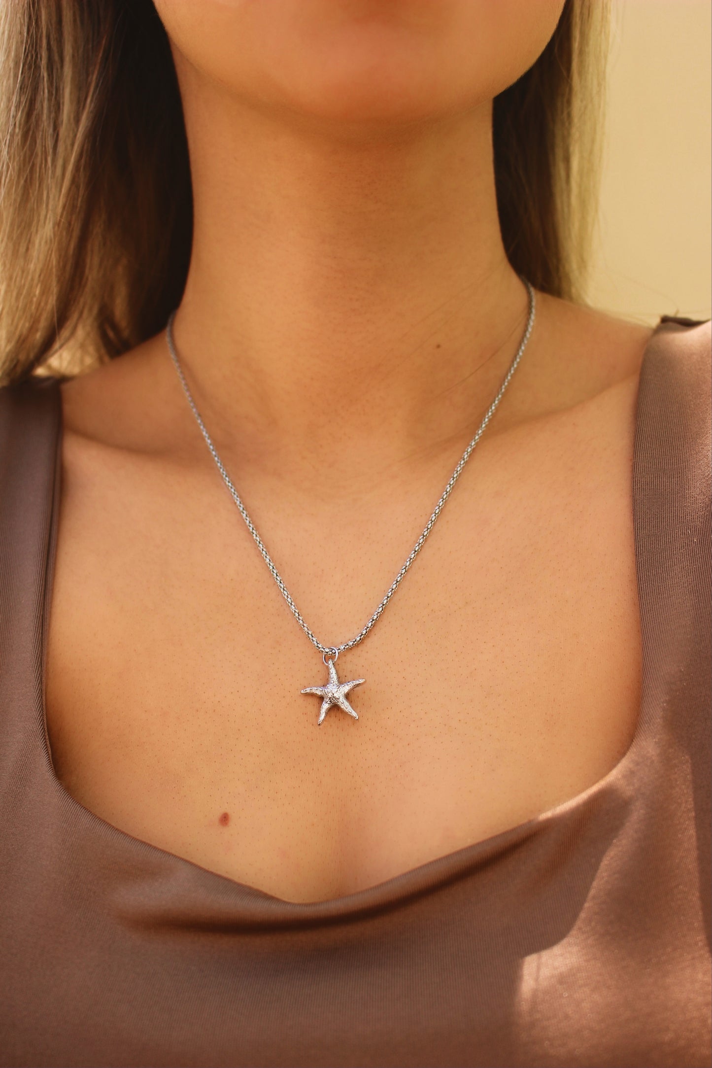 925 Sterling Silver Starfish Necklace with Gold Finish