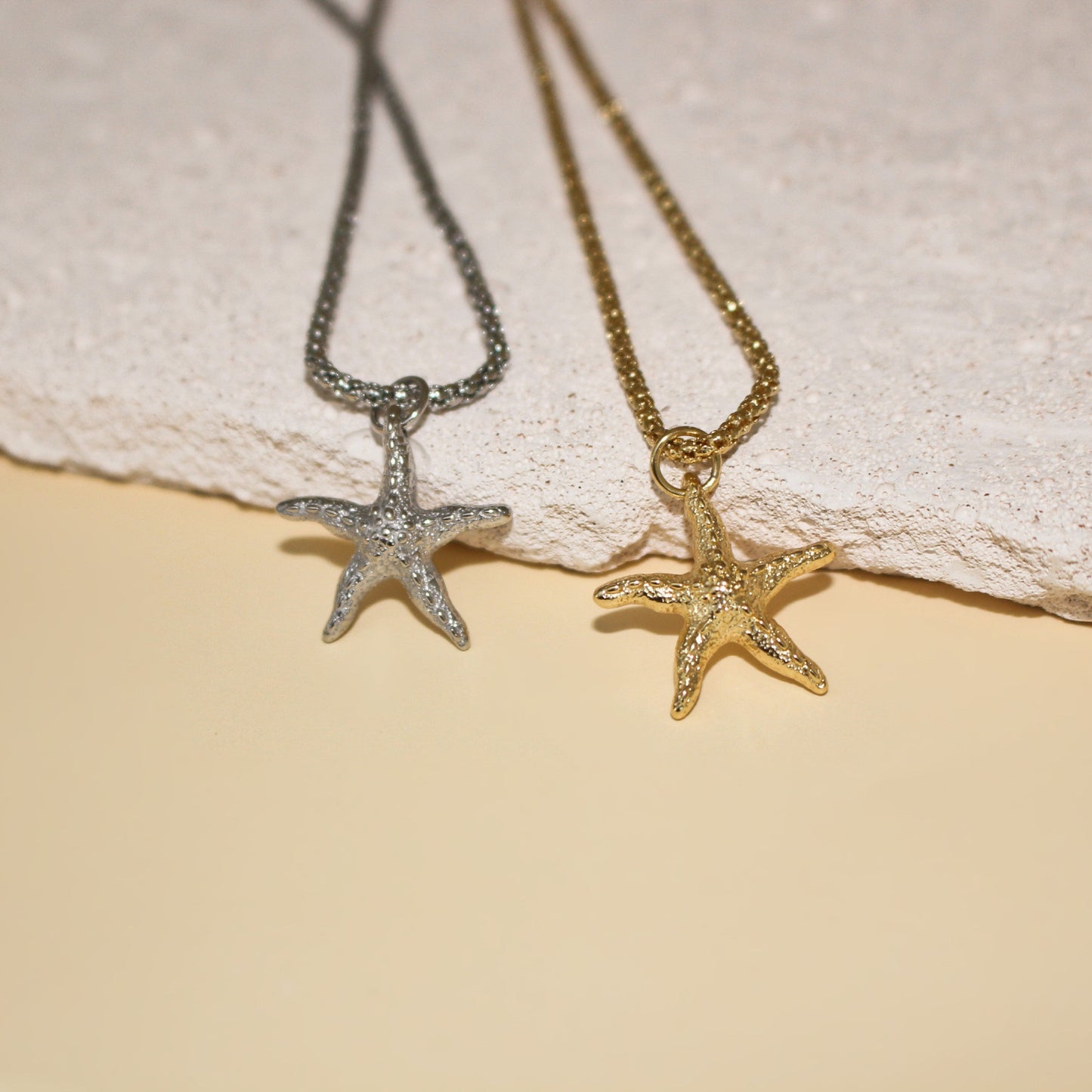 925 Sterling Silver Starfish Necklace with Gold Finish