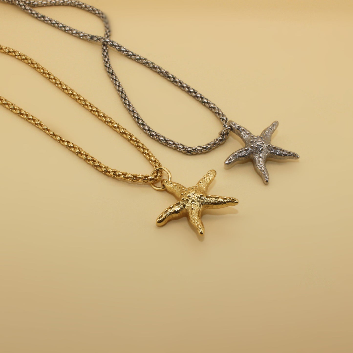 925 Sterling Silver Starfish Necklace with Gold Finish