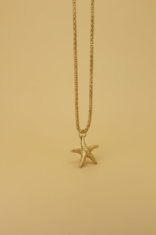 925 Sterling Silver Starfish Necklace with Gold Finish