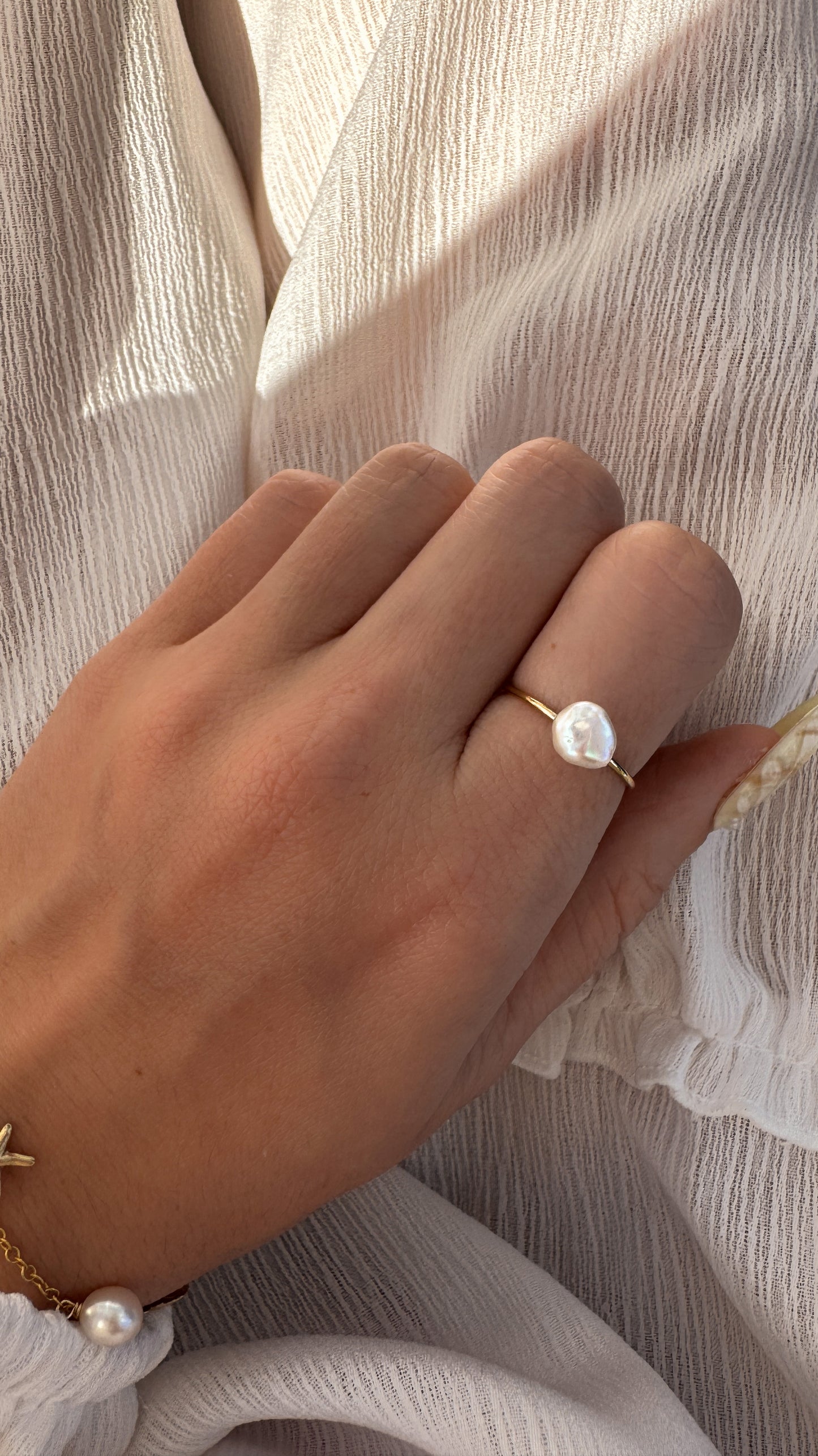 14K Gold Filled Dainty Freshwater Pearl Ring For Women · Baroque Irregular Ring