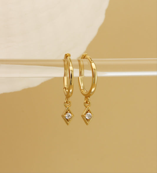 Minimalist Dangling Diamond Hoops Earrings in 18k Gold ∙ Sterling silver  Arrow Spike Huggies