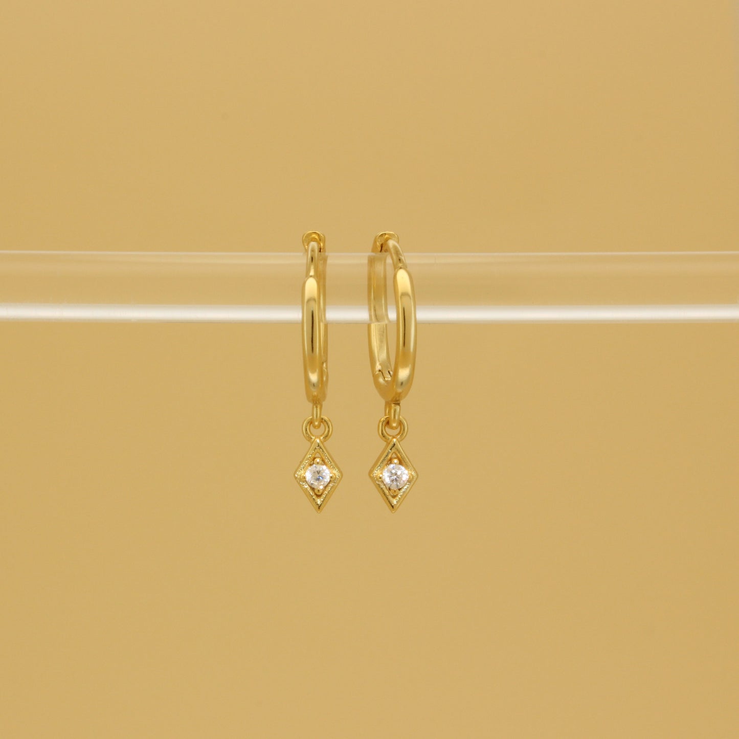 Minimalist Dangling Diamond Hoops Earrings in 18k Gold ∙ Sterling silver  Arrow Spike Huggies