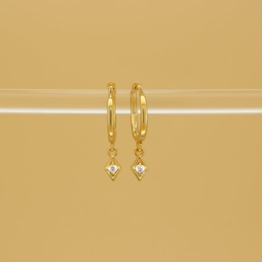 Minimalist Dangling Diamond Hoops Earrings in 18k Gold ∙ Sterling silver  Arrow Spike Huggies
