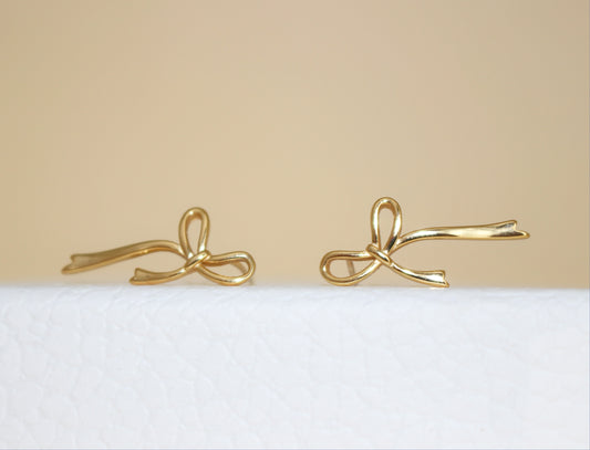 925 Sterling Silver Bow Drop Studs Earrings