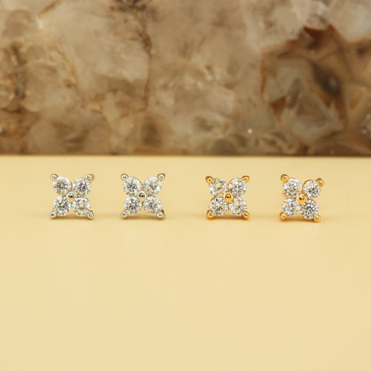 Minimalist Flower Diamond Studs Earrings in 925 Sterling Silver