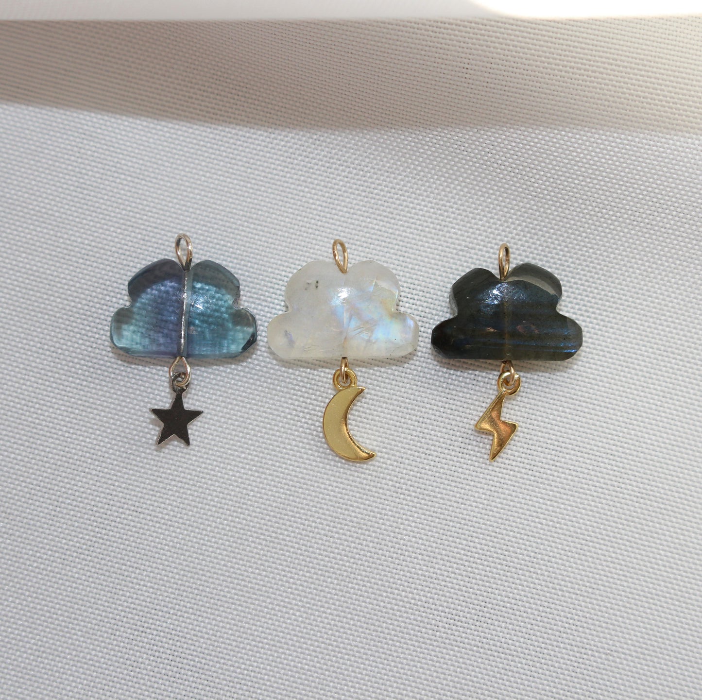 Natural Rainbow Gemstone Cloud with Gold Filled Chain Necklace · Labradorite · Moonstone · Fluorite