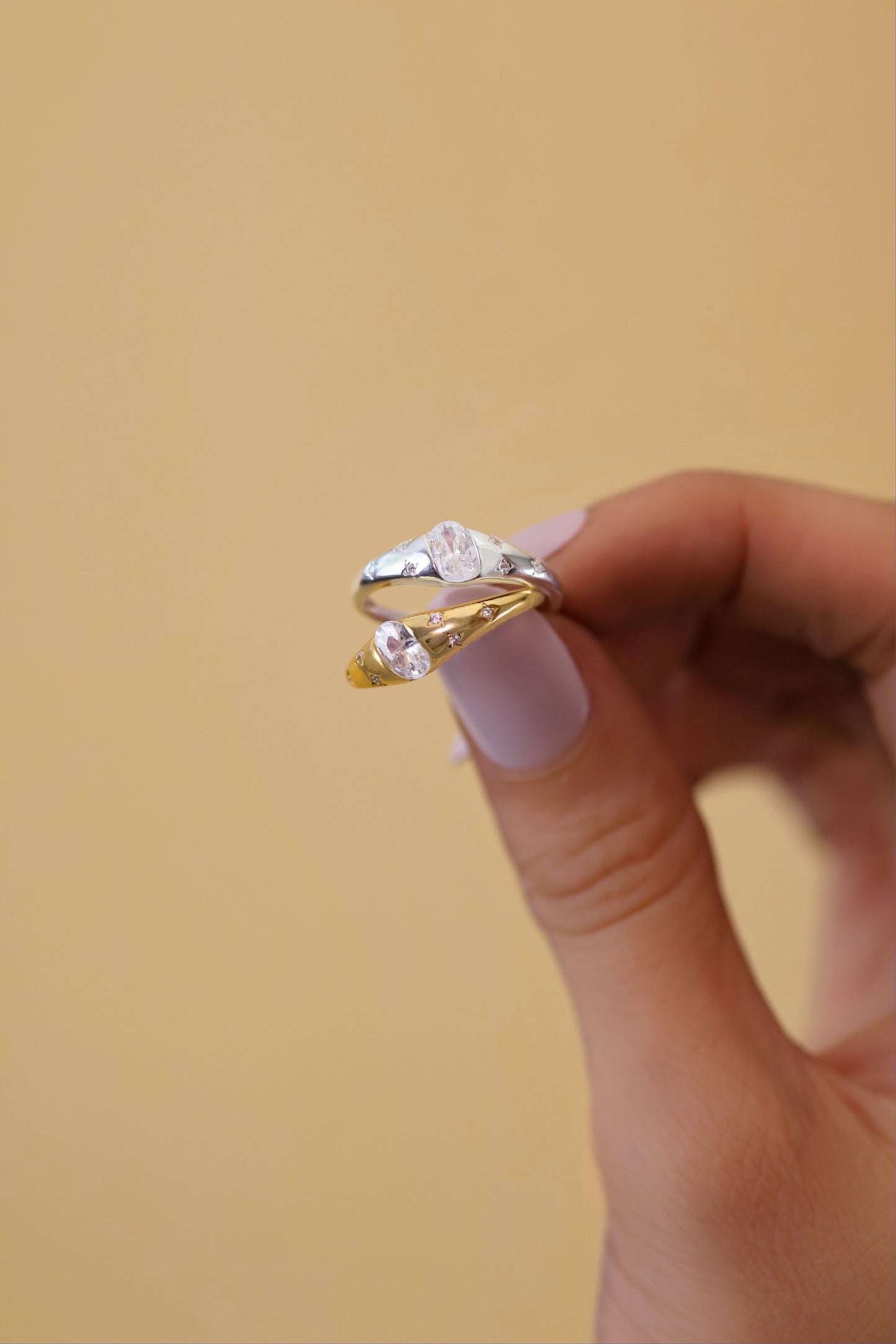 DAPHNE - Crystal Open Ring in 925 Sterling Silver · Adjustable