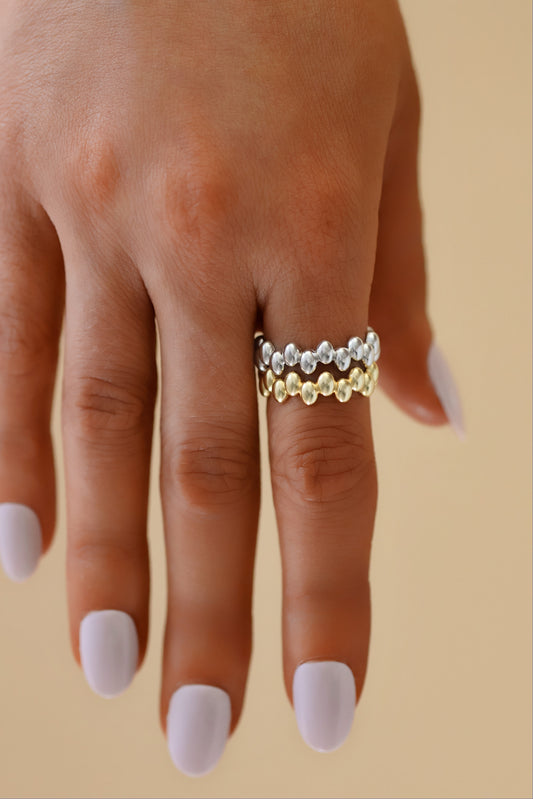Rice Bead Open Ring in 925 Sterling Silver ∙ 18k Gold Statement Ring