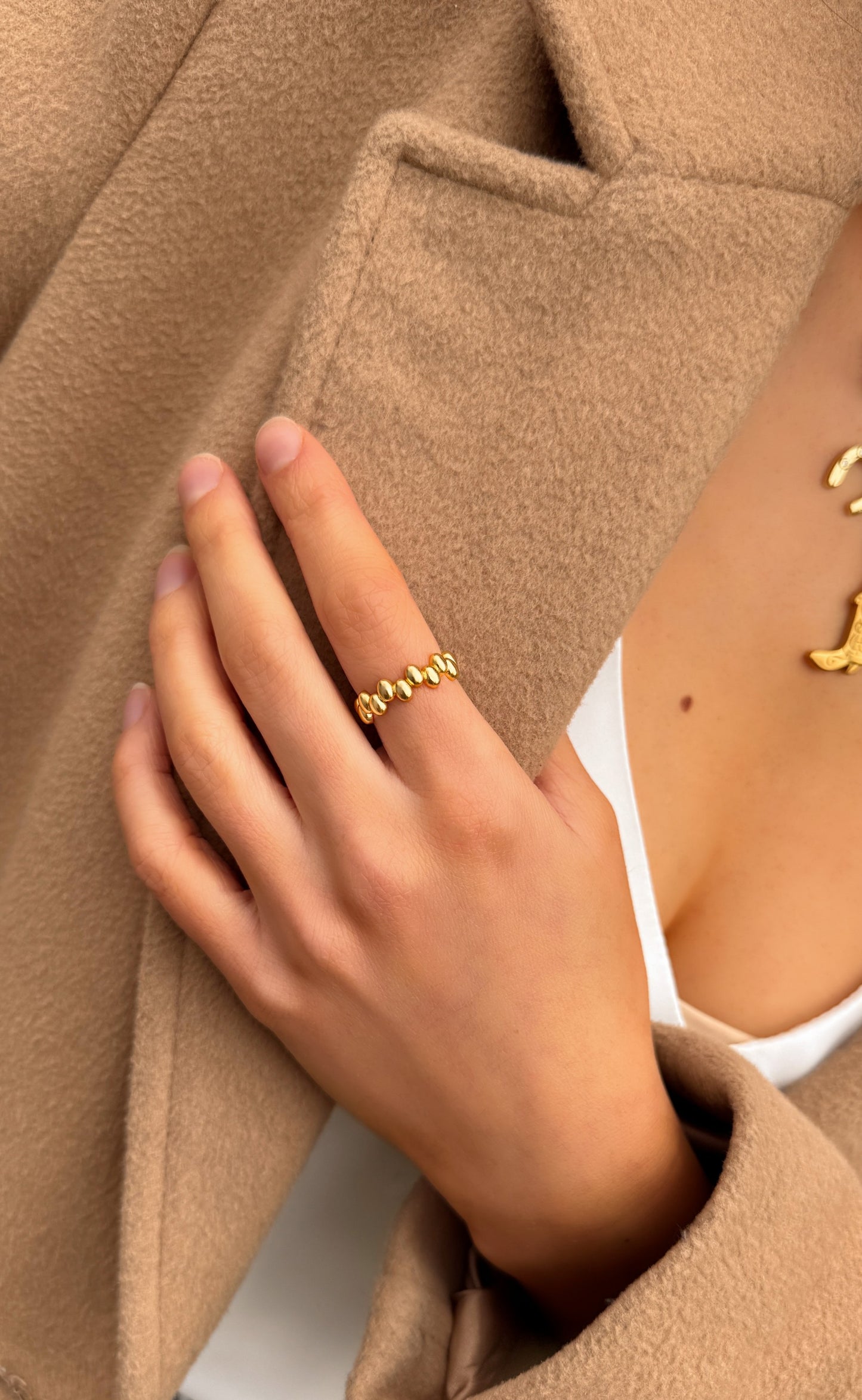 Rice Bead Open Ring in 925 Sterling Silver ∙ 18k Gold Statement Ring