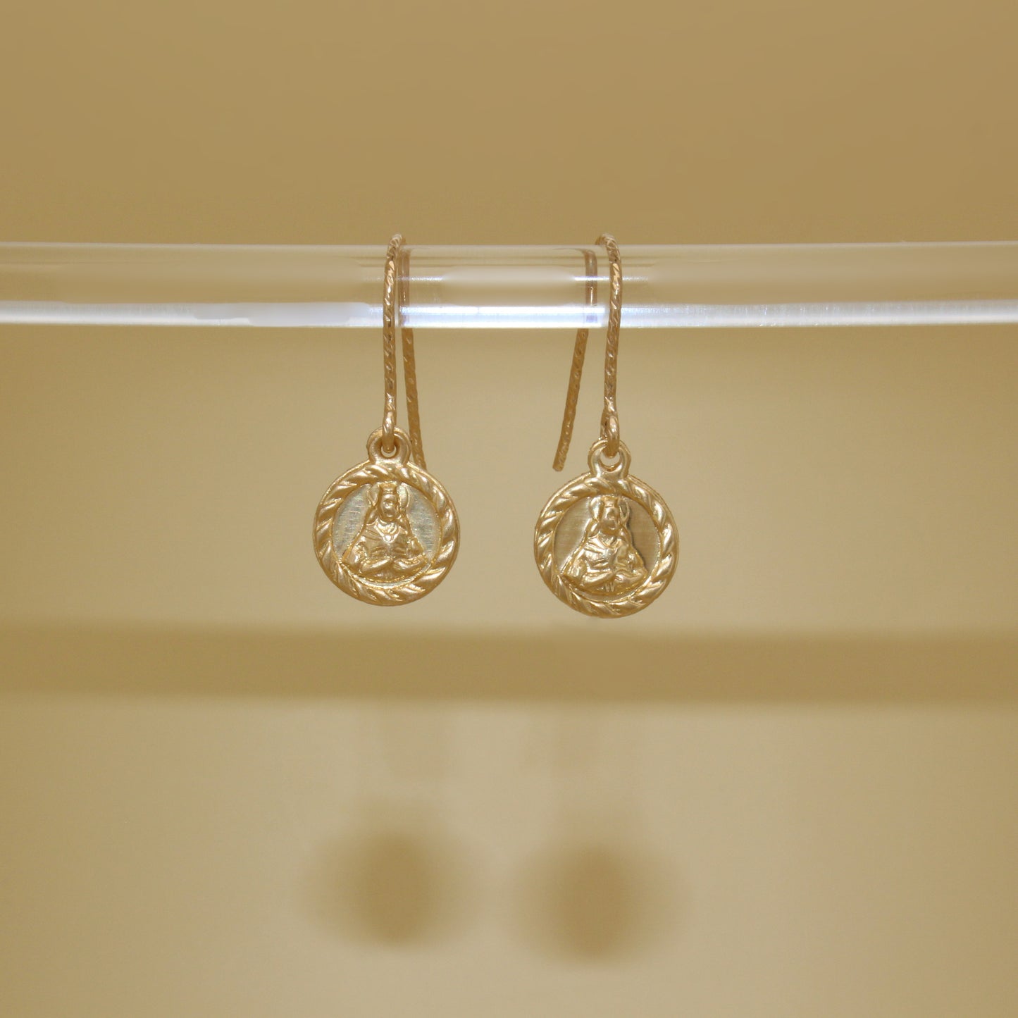 14k Gold Filled Virgin Mary Drop Coin Dangle Earrings