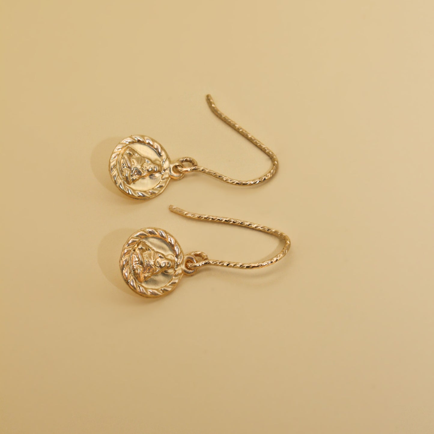 14k Gold Filled Virgin Mary Drop Coin Dangle Earrings