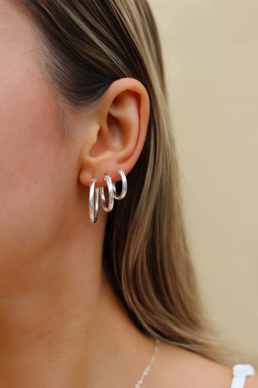 925 Sterling Silver Hypoallergenic Basic Tube Hoops Earrings