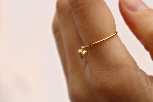 AMOR - 14k Gold Filled Love Ring · Dangling Heart Charm Ring