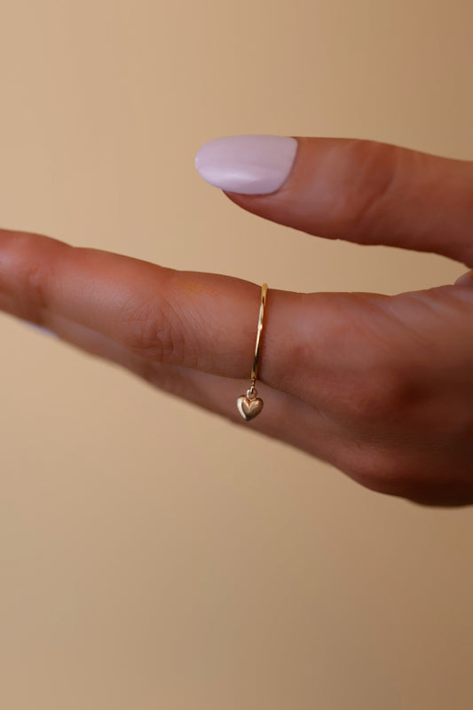 AMOR - 14k Gold Filled Love Ring · Dangling Heart Charm Ring